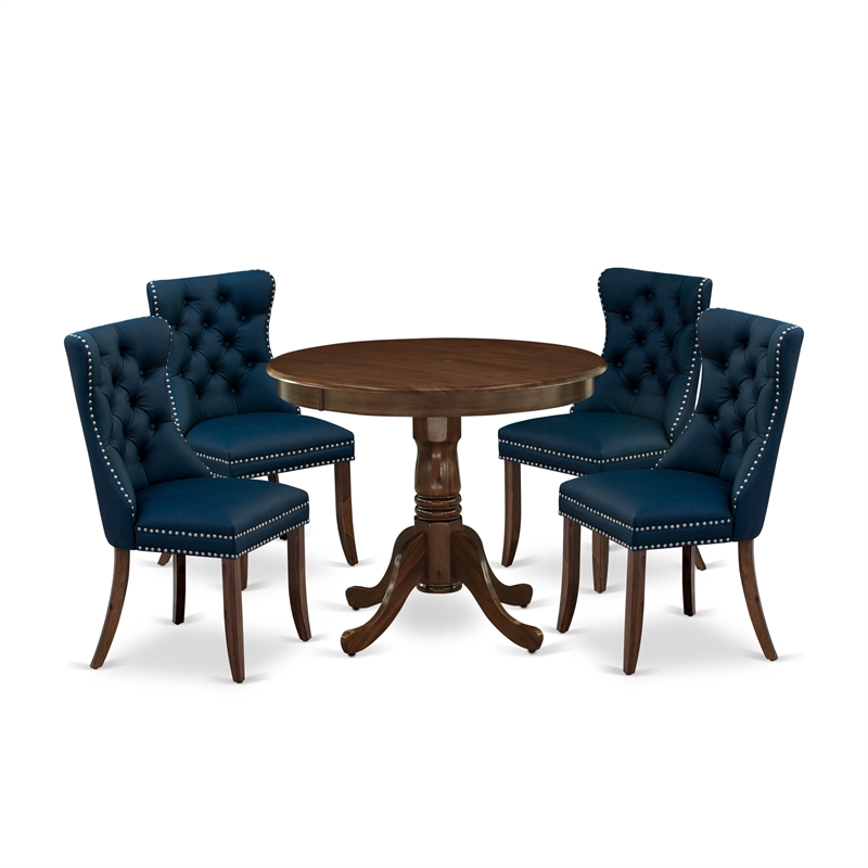 East West Furniture 5-Piece Kitchen Table Set in Antique Walnut/Navy Blue