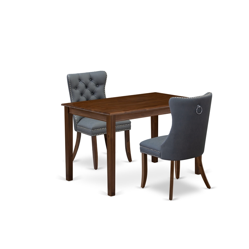 East West Furniture 3-Piece Dining Table Set  in Antique Walnut/Platinum Gray