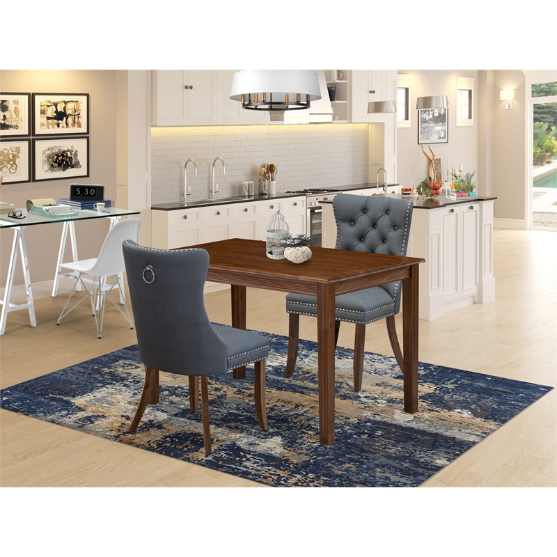 East West Furniture 3-Piece Dining Table Set  in Antique Walnut/Platinum Gray