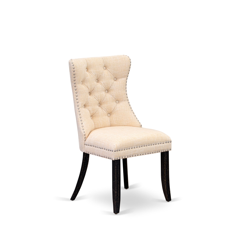 East West Furniture Linen Fabric Parson Dining Chair in Light Beige (Set of 2)