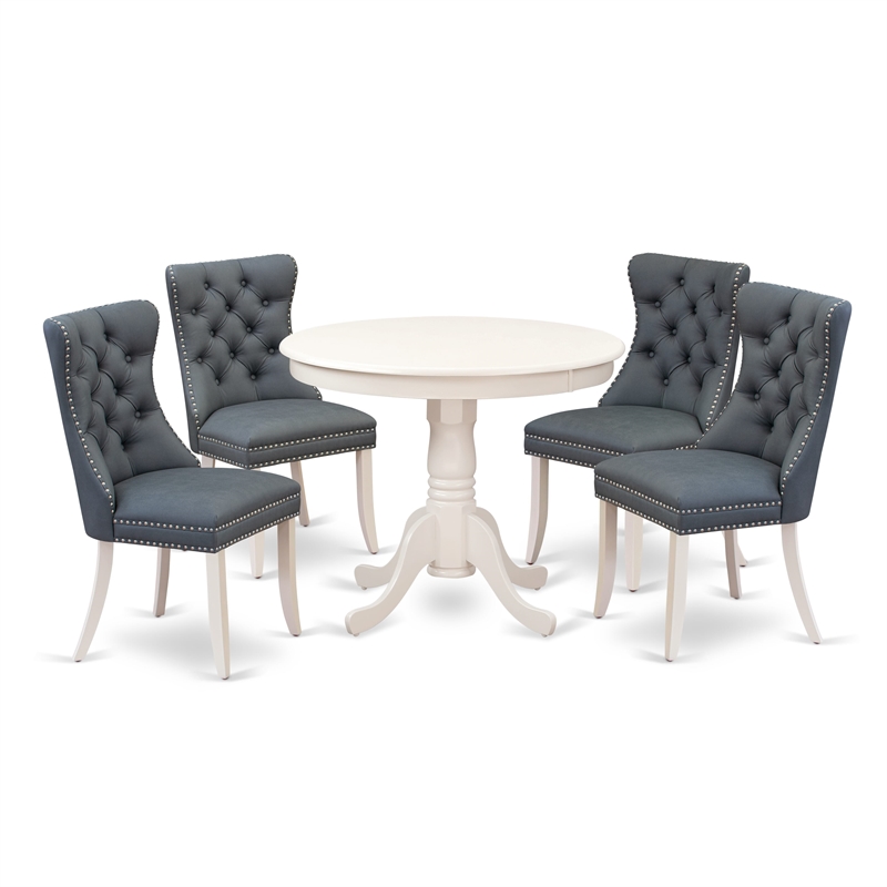 East West Furniture 5-Piece Dining Room Set in Linen White/Platinum Gray