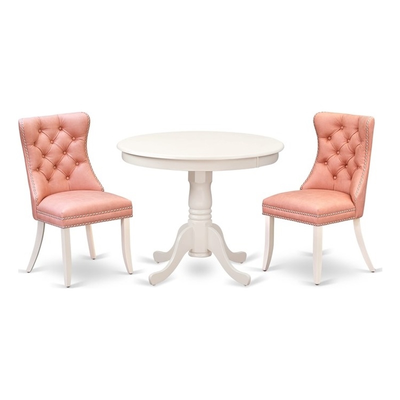 East West Furniture 3-Piece Dinette Set for Small Space in Linen White/Beige Red