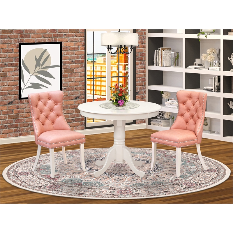 East West Furniture 3-Piece Dinette Set for Small Space in Linen White/Beige Red