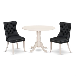 East West Furniture 3-Piece Dining Set for Small Spaces in Linen White/Dark Gray
