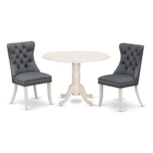 East West Furniture 3-Piece Modern Dining Table Set in Linen White/Platinum Gray