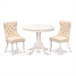 East West Furniture 3-Piece Modern Dining Table Set in Linen White/Light Beige
