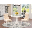 East West Furniture 3-Piece Modern Dining Table Set in Linen White/Light Beige