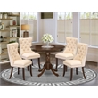 East West Furniture 5-Piece Dining Room Set in Antique Walnut/Light Beige