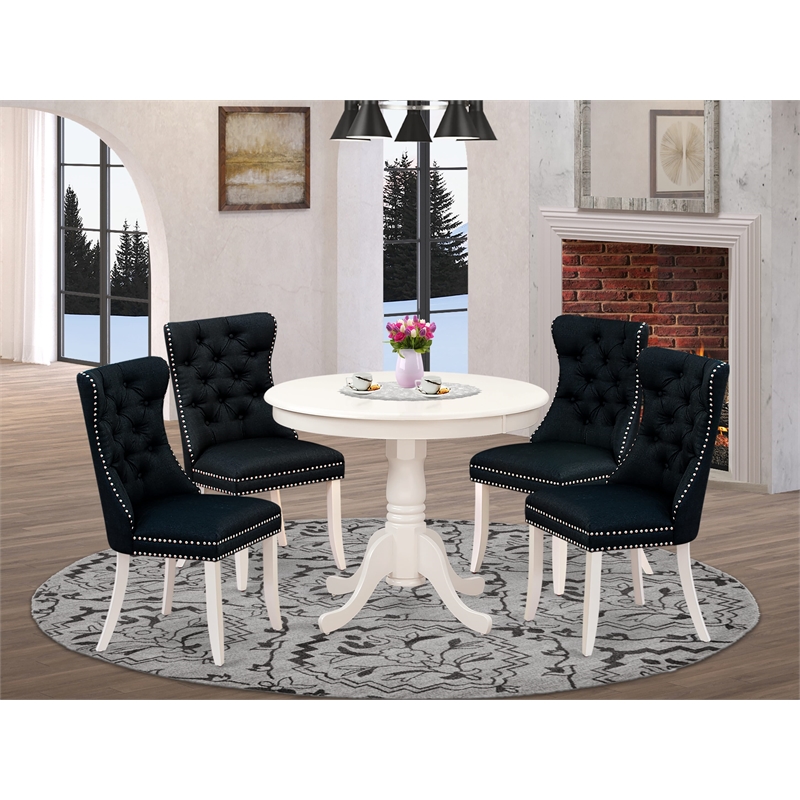 East West Furniture 5-Piece Dining Room Set in Linen White/Black