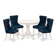 East West Furniture 5-Piece Dining Room Set in Linen White/Navy Blue