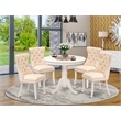 East West Furniture 5-Piece Modern Dining Table Set in Linen White/Light Beige