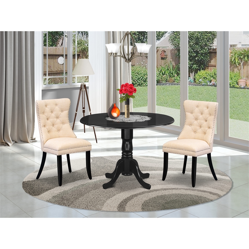 East West Furniture 3-Piece Dining Table Set in Black/Light Beige