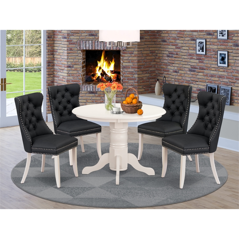 East West Furniture 5-Piece Dinette Set in Linen White/Dark Gray