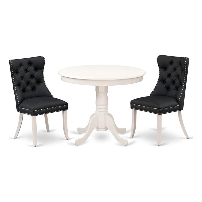East West Furniture 3-Piece Dining Set for Small Spaces in Linen White/Dark Gray
