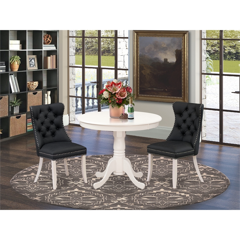 East West Furniture 3-Piece Dining Set for Small Spaces in Linen White/Dark Gray