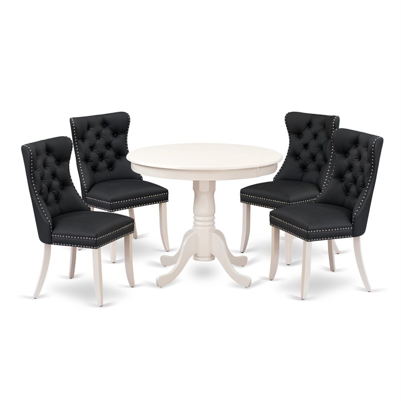 East West Furniture 5-Piece Kitchen Table Set in Linen White/Dark Gray