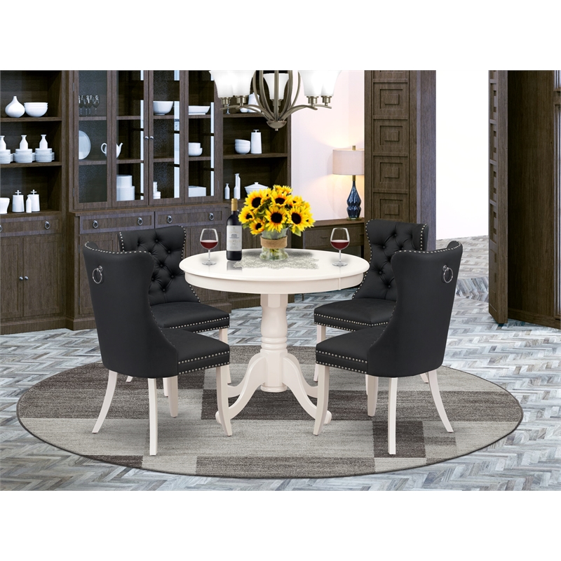 East West Furniture 5-Piece Kitchen Table Set in Linen White/Dark Gray