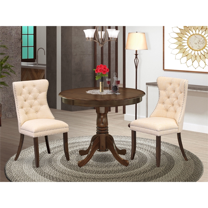 East West Furniture 3-Piece Modern Dining Table Set - Antique Walnut/Light Beige
