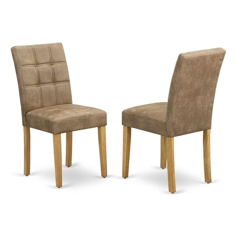 East West Furniture Faux Leather Parson Dining Chair - Brown Textured (Set of 2)