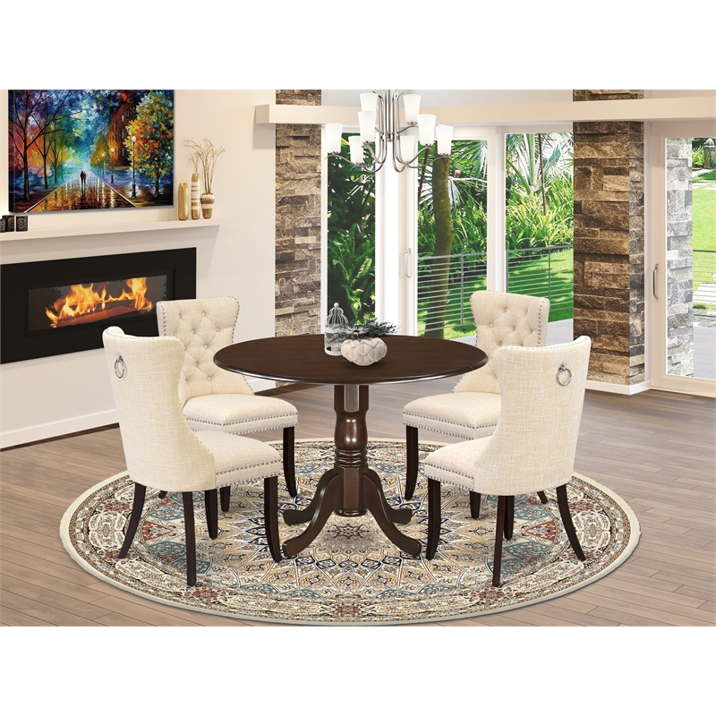 East West Furniture 5-Piece Kitchen Table Set in Mahogany/Light Beige