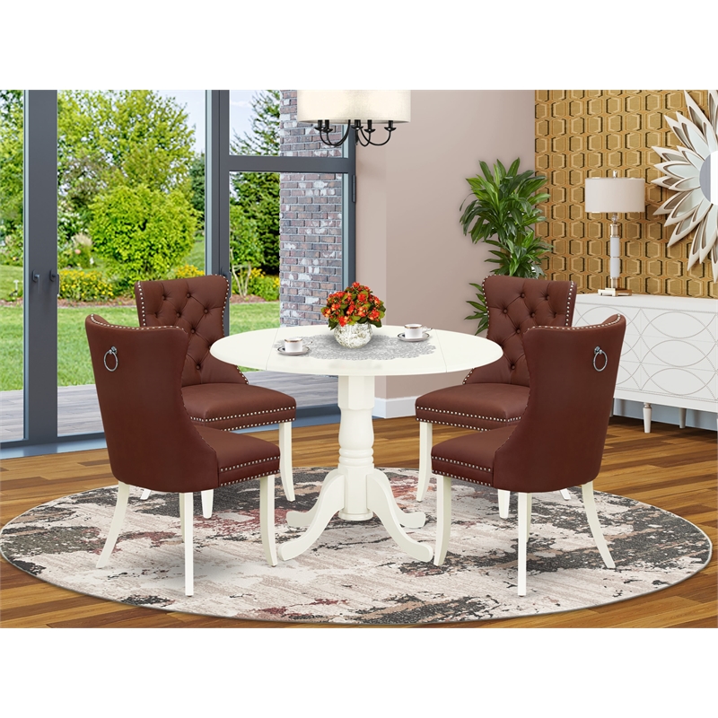 East West Furniture 5-Piece Dinette Set for Small Spaces in Linen White/Burgundy