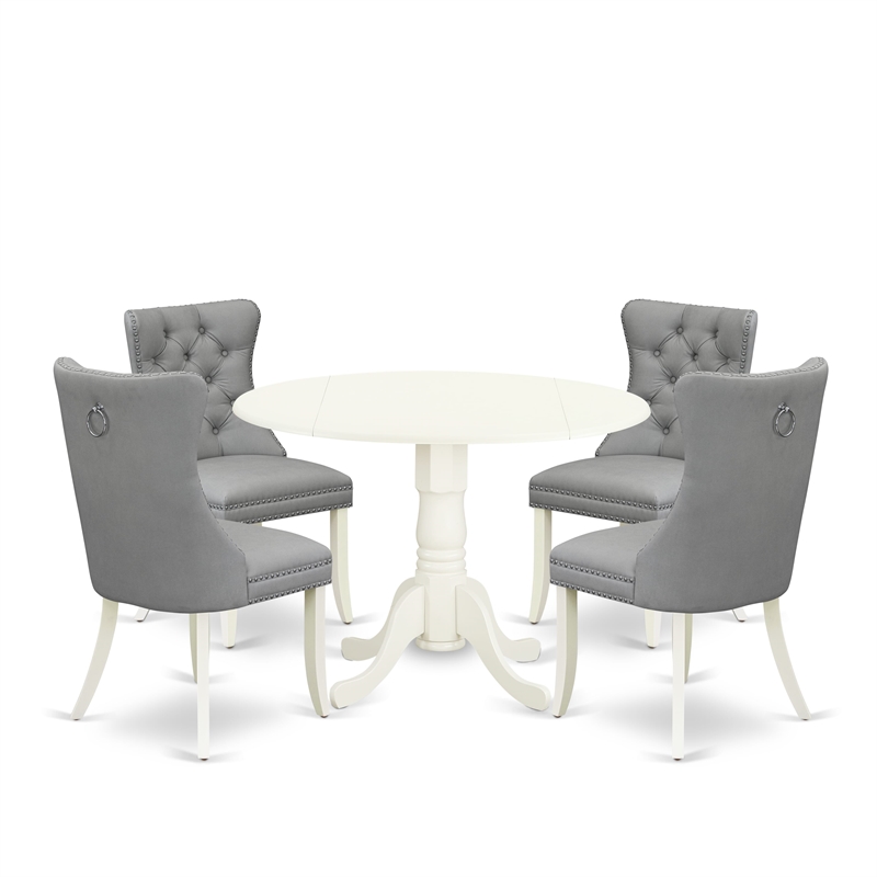 East West Furniture 5-Piece Dining Room Set in Linen White/Light Gray