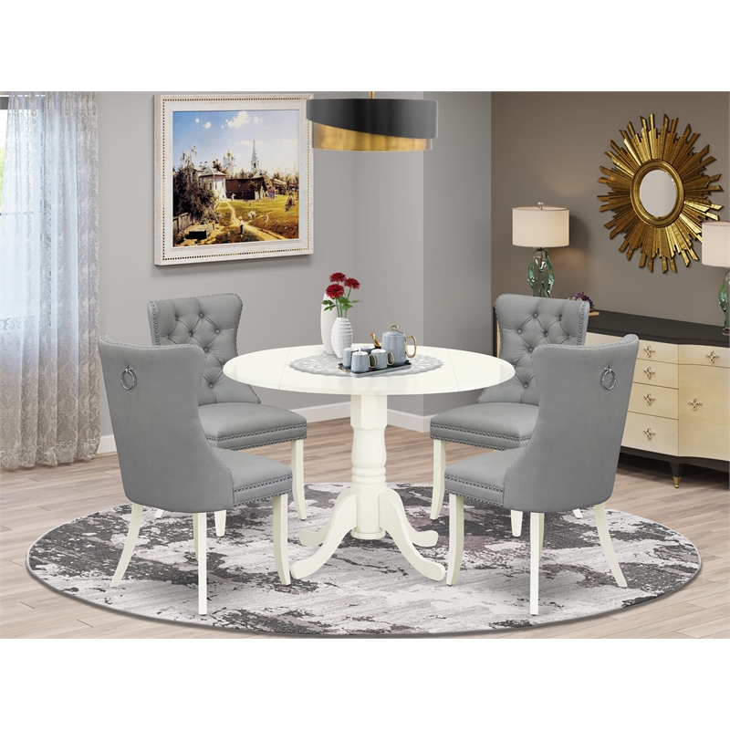 East West Furniture 5-Piece Dining Room Set in Linen White/Light Gray