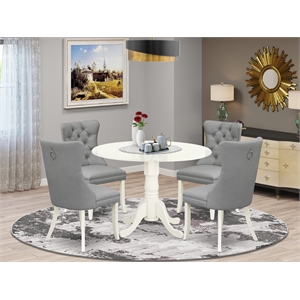 East West Furniture 5-Piece Dining Room Set in Linen White/Light Gray