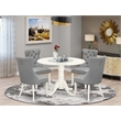 East West Furniture 5-Piece Dining Room Set in Linen White/Light Gray