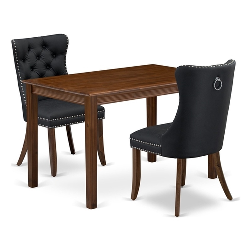 East West Furniture 3-Piece Dining Room Set in Dark Gray/Antique Walnut
