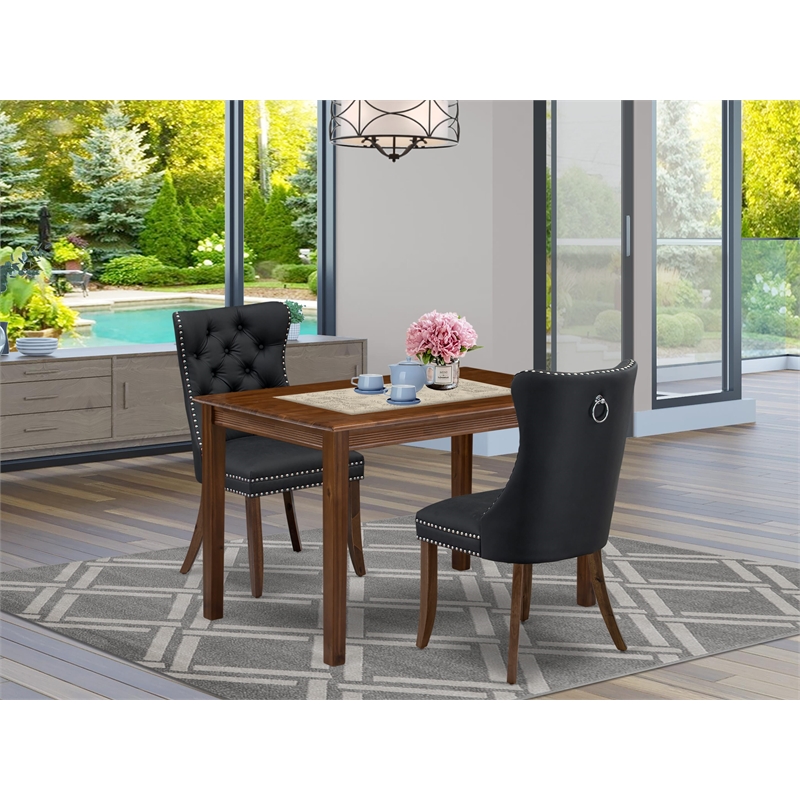 East West Furniture 3-Piece Dining Room Set in Dark Gray/Antique Walnut