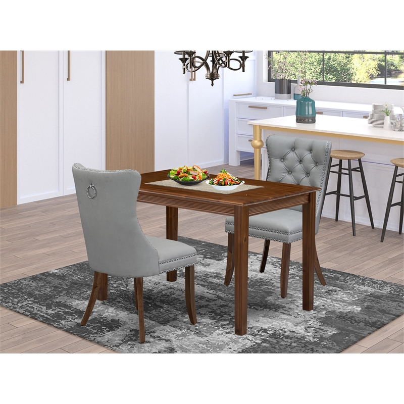 East West Furniture 3-Piece Dinette Set in Light Gray/Antique Walnut