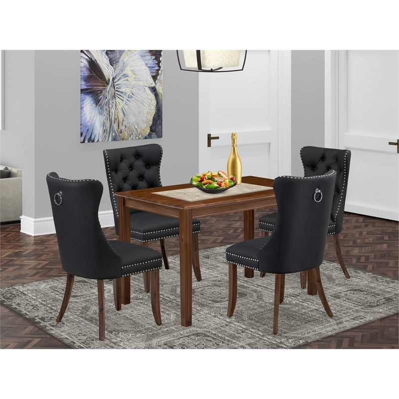 East West Furniture 5-Piece Dinette Set in Dark Gray/Antique Walnut