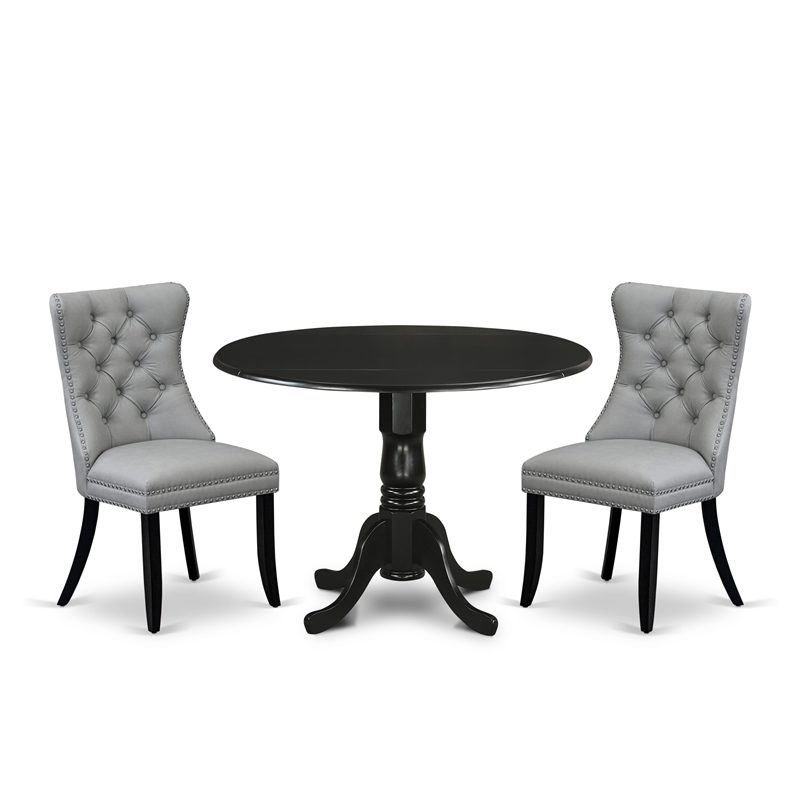 East West Furniture 3-Piece Kitchen Table Set in Black/Light Gray