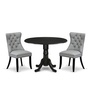 East West Furniture 3-Piece Kitchen Table Set in Black/Light Gray