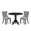 East West Furniture 3-Piece Kitchen Table Set in Black/Light Gray