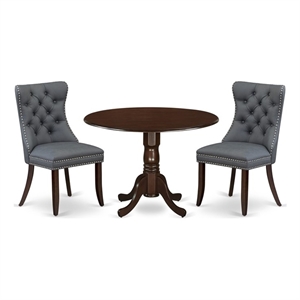 East West Furniture 3-Piece Dining Table Set in Mahogany/Platinum Gray