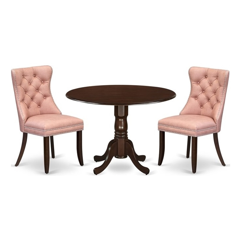 East West Furniture 3-Piece Dining Set in Mahogany/Beige Red