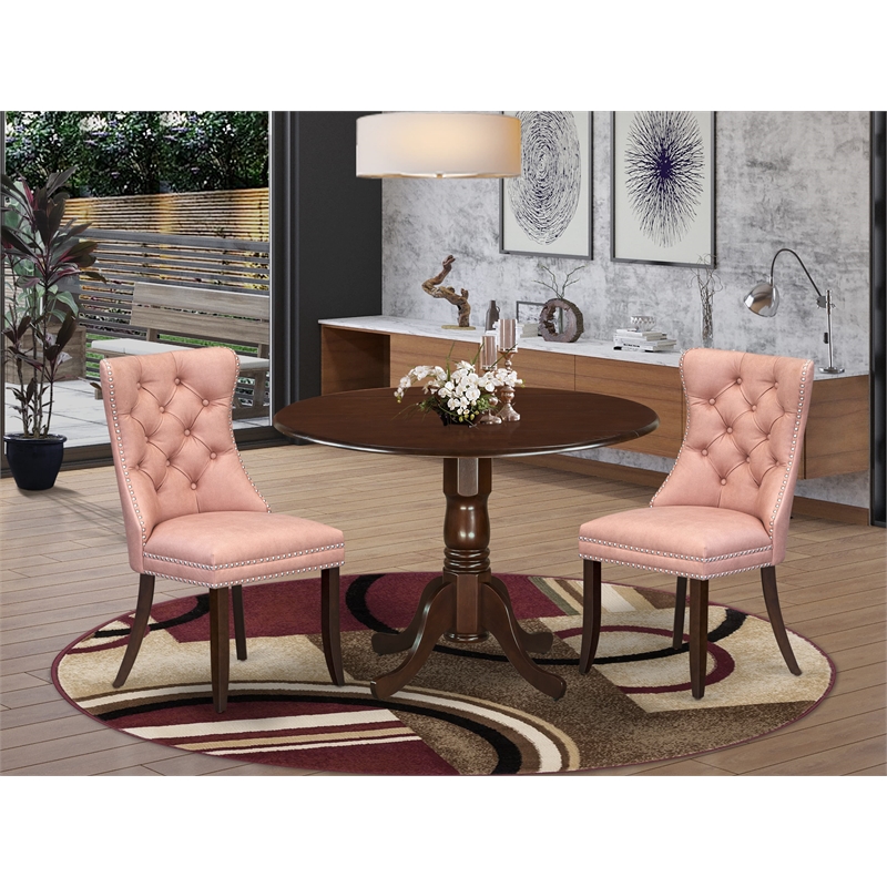 East West Furniture 3-Piece Dining Set in Mahogany/Beige Red