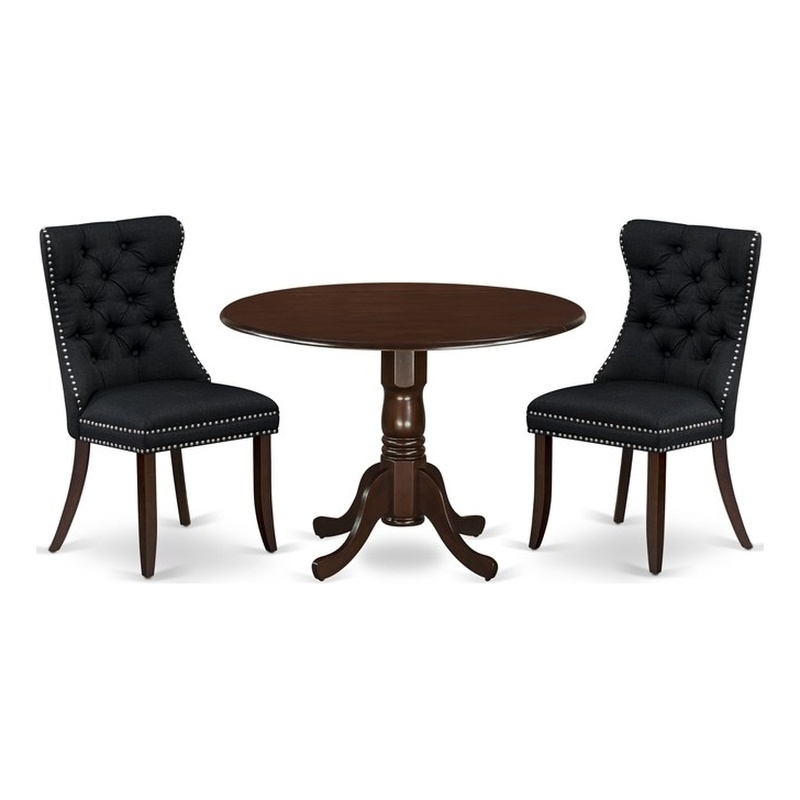 East West Furniture 3-Piece Dining Table Set in Mahogany/Black