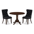 East West Furniture 3-Piece Dining Table Set in Mahogany/Black