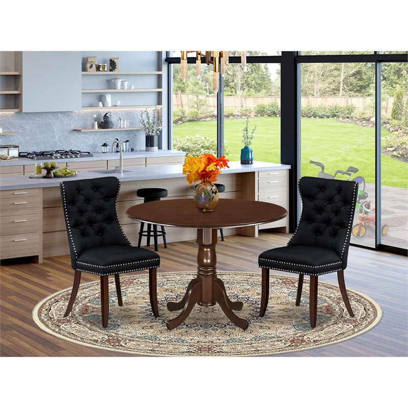 East West Furniture 3-Piece Dining Table Set in Mahogany/Black