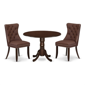 East West Furniture 3-Piece Dining Table Set in Mahogany/Burgandy
