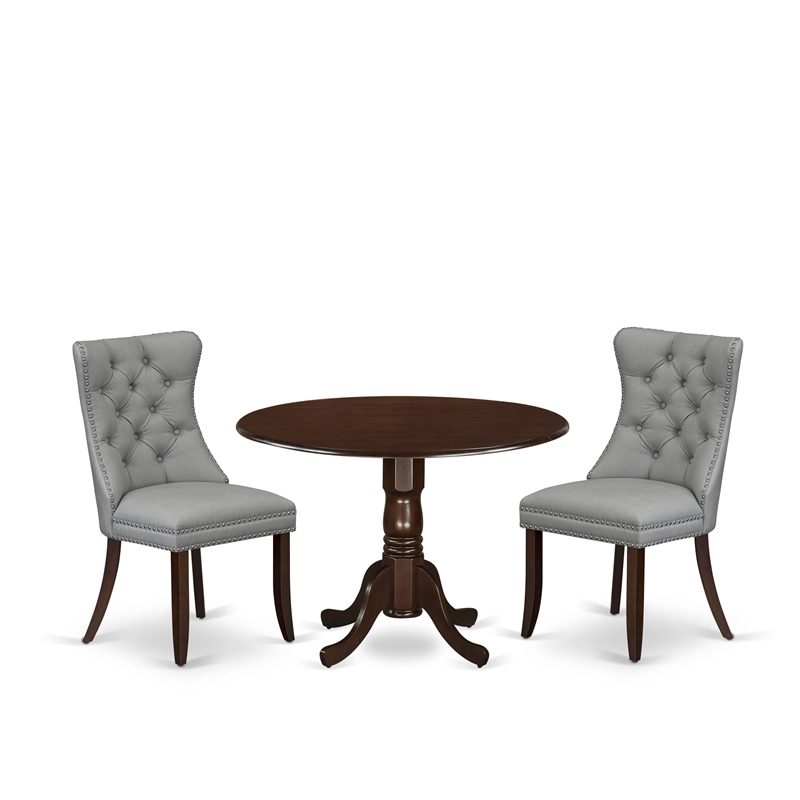 East West Furniture 3-Piece Kitchen Table Set in Mahogany/Light Gray