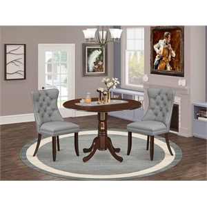 East West Furniture 3-Piece Kitchen Table Set in Mahogany/Light Gray
