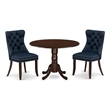 East West Furniture 3-Piece Modern Dining Table Set in Mahogany/Navy Blue