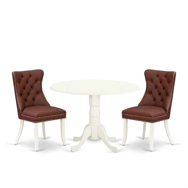 East West Furniture 3-Piece Modern Dining Table Set in Linen White/Burgundy