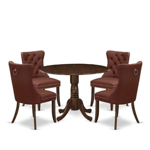 East West Furniture 5-Piece Dinette Set in Antique Walnut/Burgundy