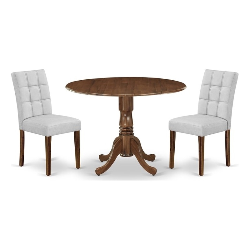 East West Furniture 3-Piece Kitchen Table Set in Antique Walnut/Light Gray