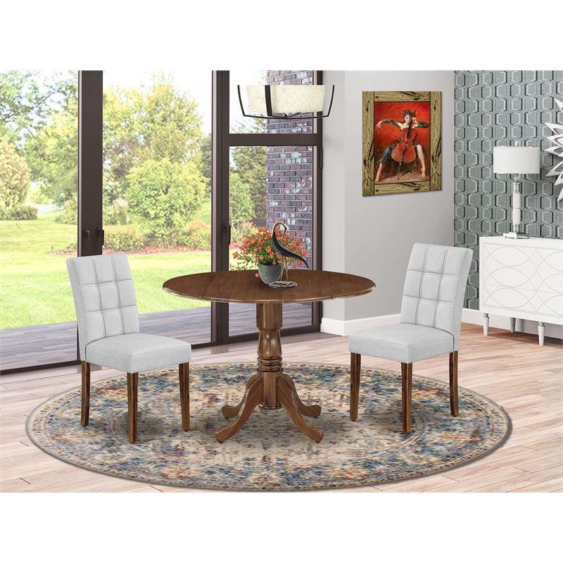 East West Furniture 3-Piece Kitchen Table Set in Antique Walnut/Light Gray